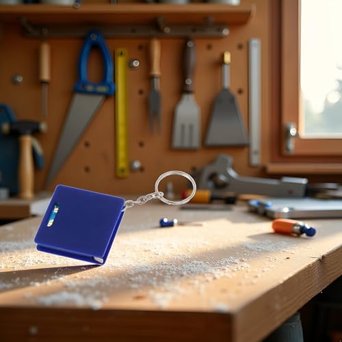 Blue Mini Keychain Tape Measure with Square & Bubble Level, 1m Steel Ruler, Portable Measuring Tool, Small Retractable Tape Measure Keychain