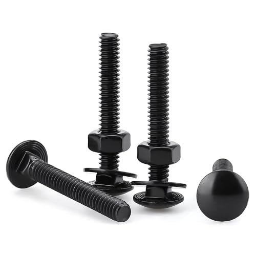Glvaner (6 Sets) 3/8-16 x 2-1/2" Stainless Steel Carriage Bolts Screws Black and Hex Nuts & Flat Washers Black, Round Head Square Neck, 304 Stainless Steel 18-8, Full Thread Coverage - size: 3/8-16 x 2-1/2"