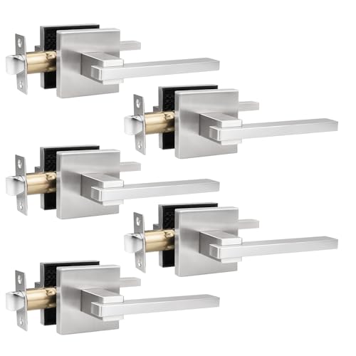 Orger 5 Pack Nickel Passage Door Lever Interior Door Handle for Hallway and Closet, Square Passage Door Lever Lock Set, Reversible for Right & Left Sided Doors Modern Style - color: Brushed Nickel, size: Passage