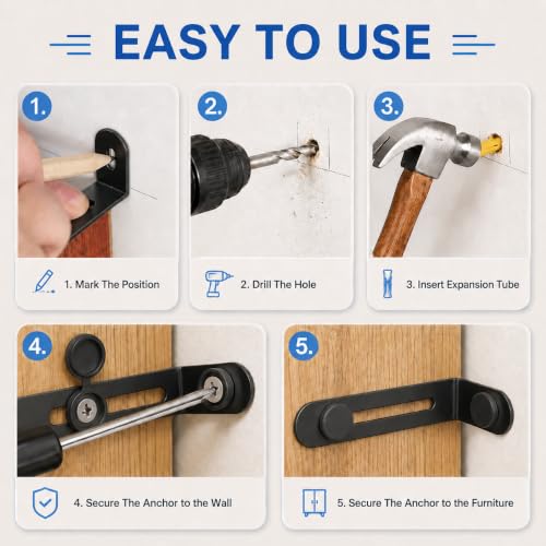 Wall Anchors for Furniture, Furniture Anchor Kit, 12 Pack, Black - color: Black