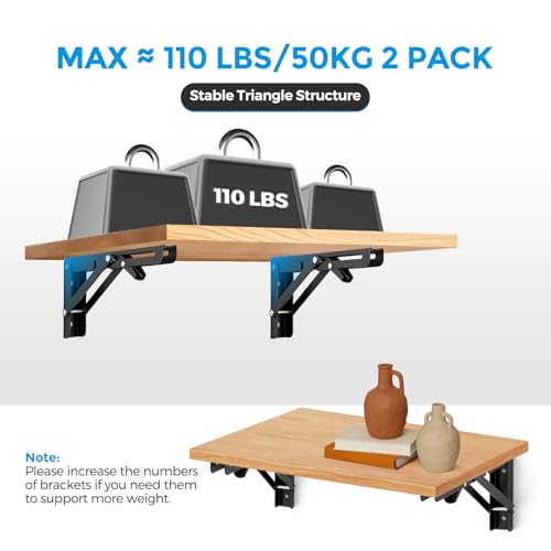 Matte Black Folding Shelf Brackets, 8 Inch, 4 Pack - size: 8 Inch
