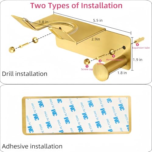 Hair Dryer Holder, HairDryer Holder Wall Mounted, Self Adhesive Blow Dryer Holder, Stainless Steel Hair Dryer Holder, Hairdryer Holder for Bathroom Gold BANJEKT - color: Gold Hair Dryer Holder