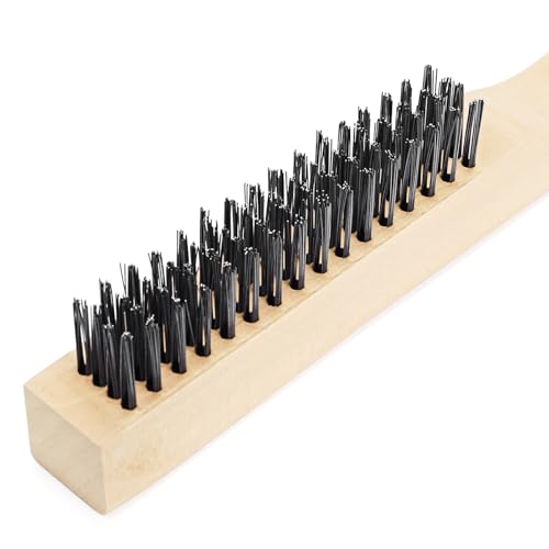 Elsjoy 12 Pack 10 Inch Wire Scratch Brush with Wooden Handle, Heavy Duty Steel Wire Brushes for Cleaning Rust, Paint Removal