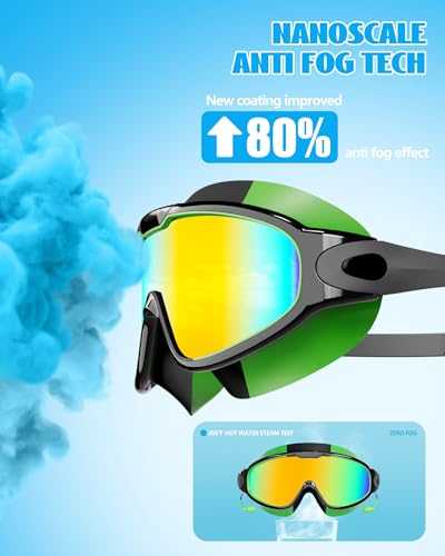 Aegend New Kids 2 Pack Wide View Swim Goggles, Anti-Fog/UV No Leak Goggles with Ear Plugs Kids 3-14 - color: Green Gold & Bright Rose