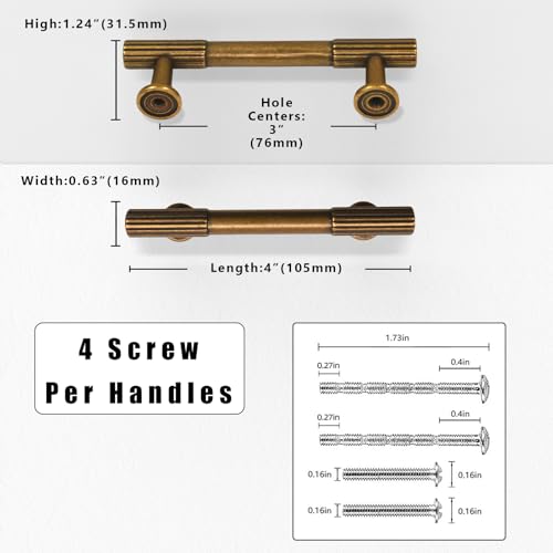 10 Pack Antique Brass Cabinet Pulls 3 Inch(76mm) Kitchen Cabinet Handles Solid Zinc Alloy Cabinet Hardware Drawer Pulls - color: Antique Brass, size: 3" Hole Center