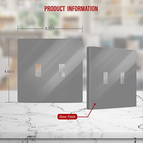ENERLITES Screwless Double Toggle Light Switch Wall Plate Cover, Gray - color: Gray, size: Screwless