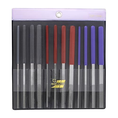 MIRACLE 12-Piece Tapered Diamond File Set – Grit 120/200 / 400 – Precision Hand Files with Color-Coded Handles for Metal, Wood, Glass, Plastic, Jewelry, and Nail Enhancements 6.69” Length