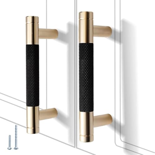 12 Pack 3 Inch 76 mm Knurled Cabinet Handles Cabinet Pulls Aluminum Handles Pulls Gold and Black Oxidation Finish with Diamond Pattern 4" Length (3" Hole Center) - color: Gold and Black, size: 3 Inch