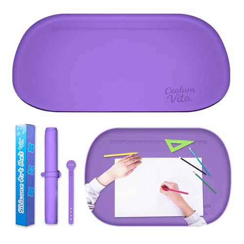 24"x16" Oval Silicone Mats for Crafts - Non-Slip Painting Mat with Raised Edges, Reusable Table Protector for Resin, Clay, Paint ，Playdough ，Jewelry-Making & Crafts Creation (Purple) - color: Purple