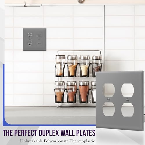 ENERLITES Double Duplex Outlet Covers Wall Plate, 2-Gang, 1 Pack, Gray - color: Gray, size: Screw