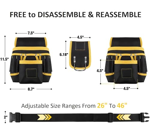 Tool Belt with 27 Pockets and 3 Magnetic Zones, Freely-Combinable Toolbelt - color: Yellow