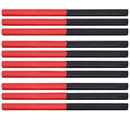 Dioche 10pcs Carpenters Pencils Red Blue 2 Core Hex 2 Head DIY Woodworking Pen Hand Tools Carpenters Pencil Set for Woodworking, Framing, Construction & Multi-Surface Marking
