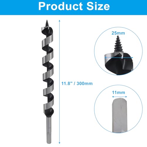 1 Inch Wood Auger Drill Bit 12 Inch Long Hex Shank for Hardwood - size: 1 x 12 Inch