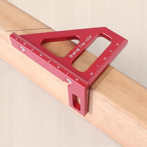 Imperial 3D Multi-Angle Measuring Ruler,45/90 Degree Aluminum Alloy Woodworking Square Protractor, Miter Triangle Ruler High Precision Layout Measuring Tool for Engineer Carpenter,003R - color: Red(Imperial)
