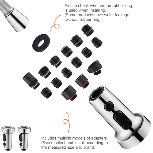 TIORIY Kitchen Faucet Spray Head Replacement with 15 Adapters, Plastic Spray Nozzle for Kitchen Faucet 3 Modes, Compatible with American Standard Faucets, Pause Mode (Chrome) - color: Chrome, style: Pause