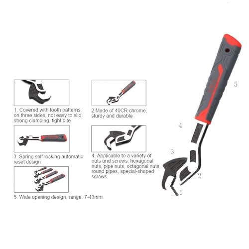 BUYOHLIC 6'',8'',10'' & 12'' Inches Self Adjusting Locking Wrench Multifunctional Universal Adjustable Pipe Wrench Plumbers Wrench (Set of all Size) - size: 6'',8'',10'' & 12'' Inches