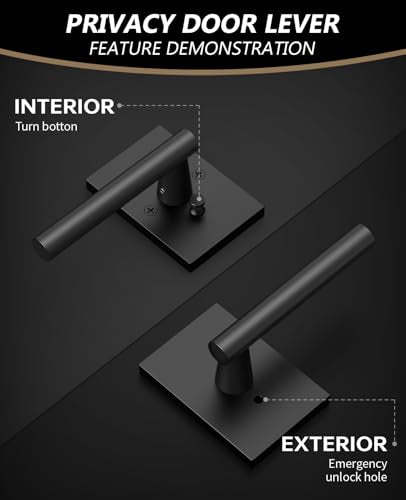 Amerdeco 10 Pack Matte Black Privacy Interior Door Handles - color: Matte Black