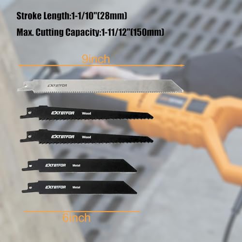 7Amp Reciprocating Saw, 360° Handle 6 Variable Speed 5 Saw Blades