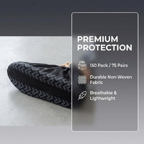 X-Large 150 Pack Shoe Covers Disposable Non-Slip, Thick Non-Woven Fabric, Stretchable Fits Up to Size 13 US Men, Floor Protection for Construction, Carpet, Office & Home Use