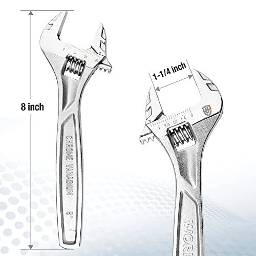 WORKPRO 8" Adjustable Wrench, Cr-V Steel, Chrome Plated Finish - color: Silver, size: 8 inch