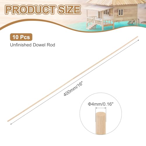 MECCANIXITY Wooden Dowel Rods,(4mm) 1/8 x 16 Inch Round Wooden Rod Unfinished Solid Wood Sticks Crafts Wand for Arts Decoration, Craft and DIY Projects Wand,Pack of 10 - size: (4mm)1/8 x 16 Inch