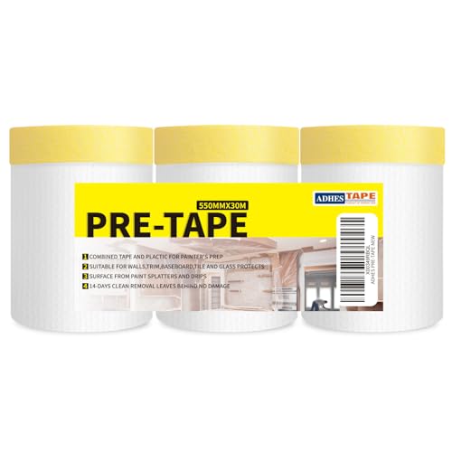 ADHES Pre Taped Masking Film with Adhesive Edge, 22 inch x 98 feet - size: 550mm x 30m-3rolls