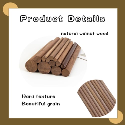 10 Pcs Round Unfinished Walnut Dowel Rod Sticks, 3/8 x 12 Inch Natural Walnut Dowels, Hardwood Dowels for DIY Woodworking Crafts and Model Building