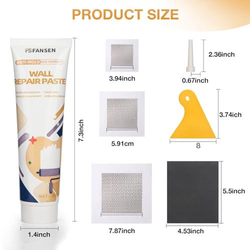 Drywall Repair Kit – 12-Piece All-in-One Spackle Wall Patch Kit for Holes, Cracks, and Dents – Includes Mesh Tape, Spackling Compound & Sanding Sponge
