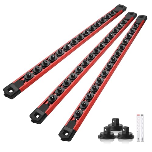 Reniteco Magnetic Socket Organizer Set, 3-Pack 1/4” Socket Rails - color: Red, size: 1/4-Inch Drive,3pc