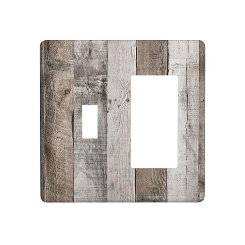 Natural Wood Grey Wood Vintage Faux Wood Outlet Covers 1 Toggle 1 Rocker Combination Decorative Wall Plate Electrical Switch Plates Light Switch Cover Plate for Farmhouse Home Decor - color: Natural Wood Grey Wood Vintage Faux Wood, size: 1 Toggle 1 Rcoke