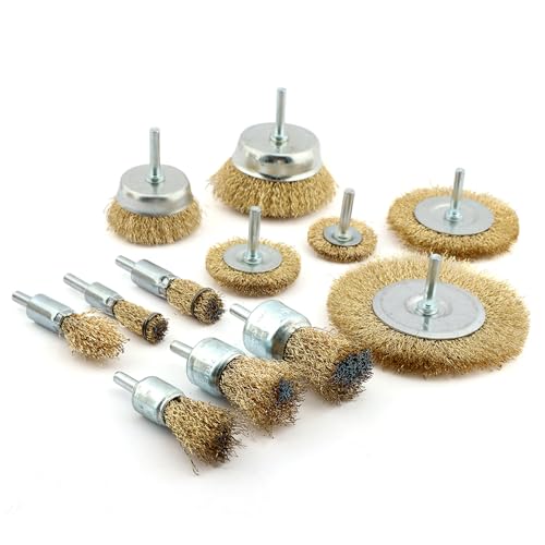 12Pcs Wire Brush Drill Attachments, Brass‑Coated Wire Wheel Cup End Brushes