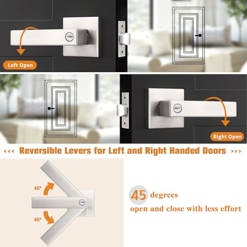 Probrico Interior Privacy Door Lever Handles with Lock, Brushed Nickel 10 Pack Bedroom & Bathroom Zinc Alloy Lockset - color: Brushed Nickel