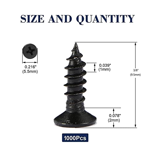 #4 x 3/8" Wood Screw 1000Pcs 18-8 (304) Stainless Steel Screws Flat Head Phillips Fast Self Tapping Drywall Screws Black Oxide by SG TZH - size: #4 x 3/8"-1000Pcs