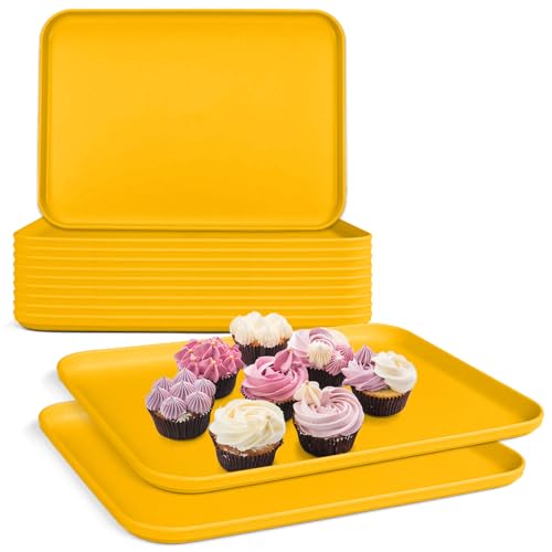 Plastic Serving Trays, 12 Pack Cafeteria Trays Plastic Fast Food Tray for DIY Projects, Painting, Beads, Organizing Supply, 9.4 X 6.7 X 0.6 Inches (Yellow) - color: Yellow