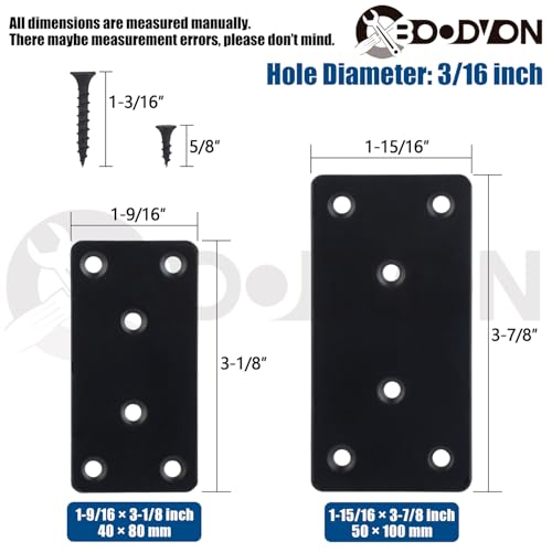 Mending Plate, Metal Steel Flat Straight Brace Bracket, Black Double-Wide Joining Plate for Wood Furniture Fastening & Fixing with 2 Sets of Screws of Different Lengths(40x80mm, 4 Pack) - size: 40 x 80 mm
