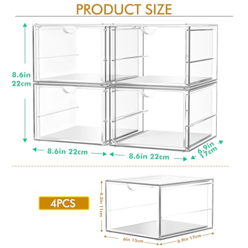 caktraie 4-Pack 4-Drawer Acrylic Storage Organizer for Desk, Crafts,Vanity - size: 4 Drawers