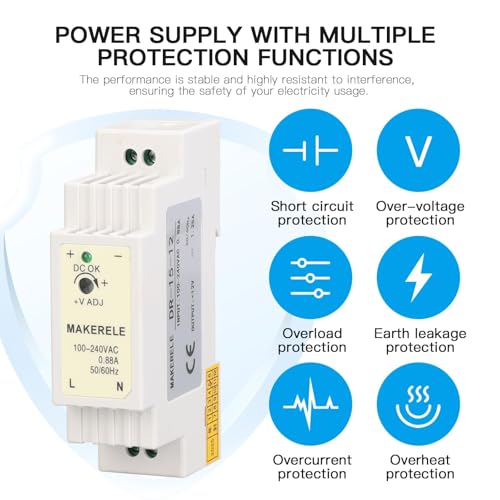 MAKERELE 15W DR AC to DC Slim DIN Rail Power Supply 12V - style: 15W-12V