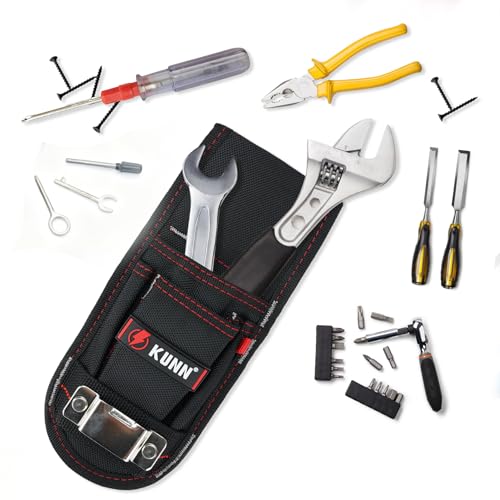 KUNN Small Tool Pouch with Belt Clip Utility 4-Pocket Pouch Holster Lightweight Small Tool Belt Pouches for Carpenters, Technicians
