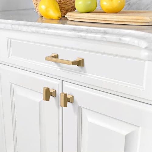 Amerdeco 10 Pack Champagne Bronze Cabinet Pulls 3-3/4 Inch(96mm) Hole Center Cabinet Hardware Kitchen Cabinet Handles for Bathroom Drawer Pulls Dresser Pulls ZH0010 - color: Champagne Bronze, size: 3.75"/96MM Hole Center