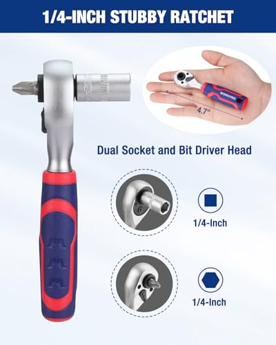 WORKPRO 42 PCS 1/4" Drive Mini Socket Ratchet Wrench Set - style: Dual-Head Ratchet Accessory-Rich Set