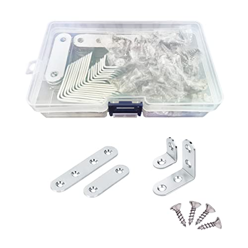 Mending Plate 40 PCS Stainless Steel Straight Joining Brace and Corner Bracket with Screws 2 in 3 in Flat Repairing Fixing Plates with 0.8 in 1.6 in L Shelf Bracket Corner Brace - style: Silver Straight & Corner with Screws