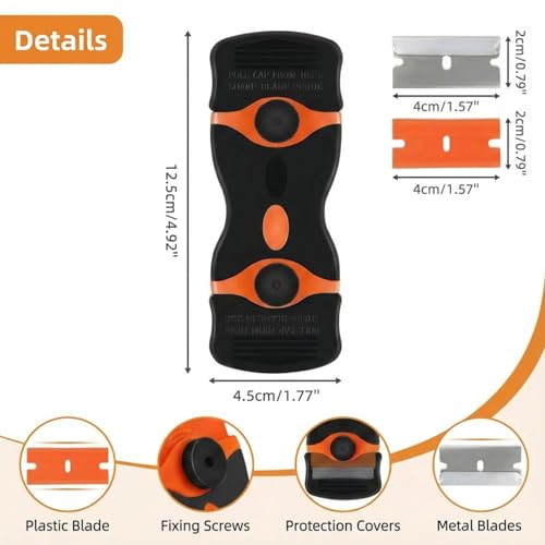 Mister Rui 2Pack Dual-Head Scraper, 50 Blades, Screw-On Safe, Multi-Surface - color: 2 Orange