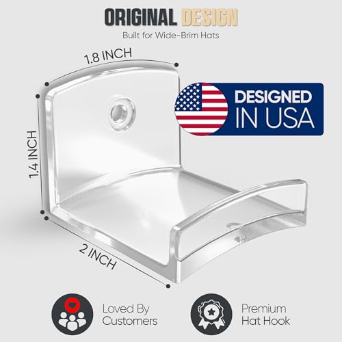 Modern JP Adhesive Hat Hooks for Wall (6-Pack) - Cowboy Hat Rack, Wide Brim Hat Organizer, Strong Hold Hat Hangers for Wall - Clear - color: Clear