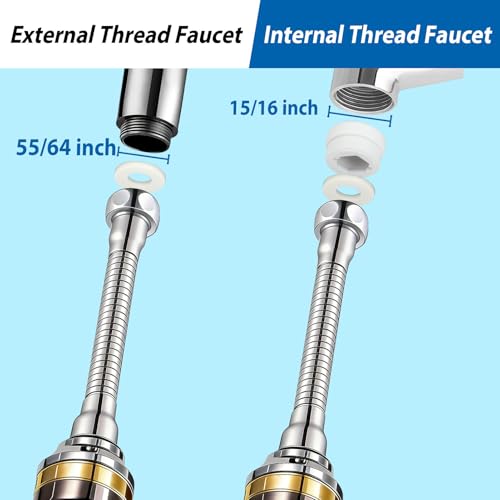 360° Swivel Kitchen Faucet Extender 2-function Kitchen Faucet Sprayer Attachment Faucet Nozzle Attachment Water-Saving Faucet Head Replacement Part 55/64'' Female Thread,Long - size: LONG