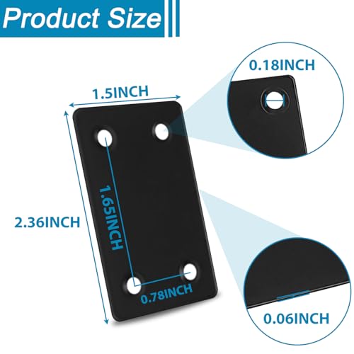 50PCS Flat Straight Brace Brackets, 2.36" Stainless Steel Joining Brackets - size: Black,2.36"x1.5"