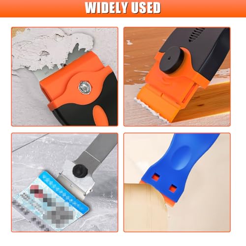 3PCS Razor Blade Scraper, Car Window Cleaning Scraper with 50 Plastic & 31 Metal Blades, Multi-Purpose Scraper Tool for Removing Label, Sticker, Tint, Grease from Windshield, Appliance, Glass