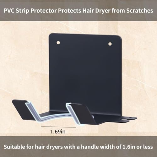 Hair Dryer Holder, Blow Dryer Holder Wall Mounted Hair Tool Organizer Self Adhesive Hair Dryer Holder Wall Mount, Compatible for Dyson Hair Dryer Holder for Bathroom Black PTALSEAW - color: Black