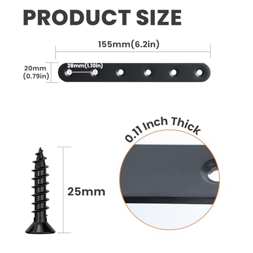 Alise Flat Bracket ,6-1/5in Black Mending Plate Flat Brace for Wood Shelves - color: Black, size: 6-1/5 Inch