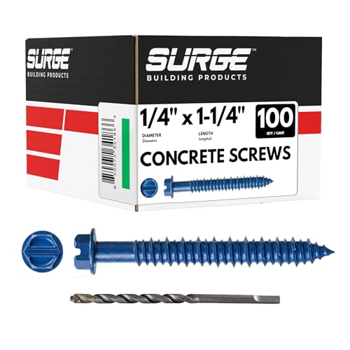 1/4" x 1-1/4" Hex Head Blue Concrete Screws with Drill Bit (Box of 100) - size: 1/4" x 1-1/4"