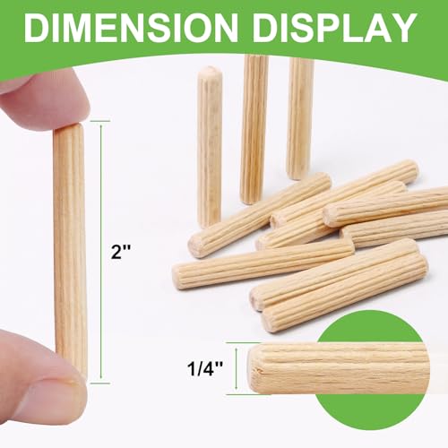 1/4" x 2" Wooden Dowel Pins, FoDau770 Fluted Wood Dowel Rods, Natural Beech Wood Dowel Pegs for Crafts, Woodworking, DIY Furniture - 200 Pieces - size: 1/4" x 2"